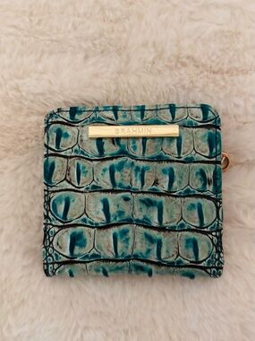 Brahmin Turquoise Croc-Embossed Small Wallet with Gold Hardware